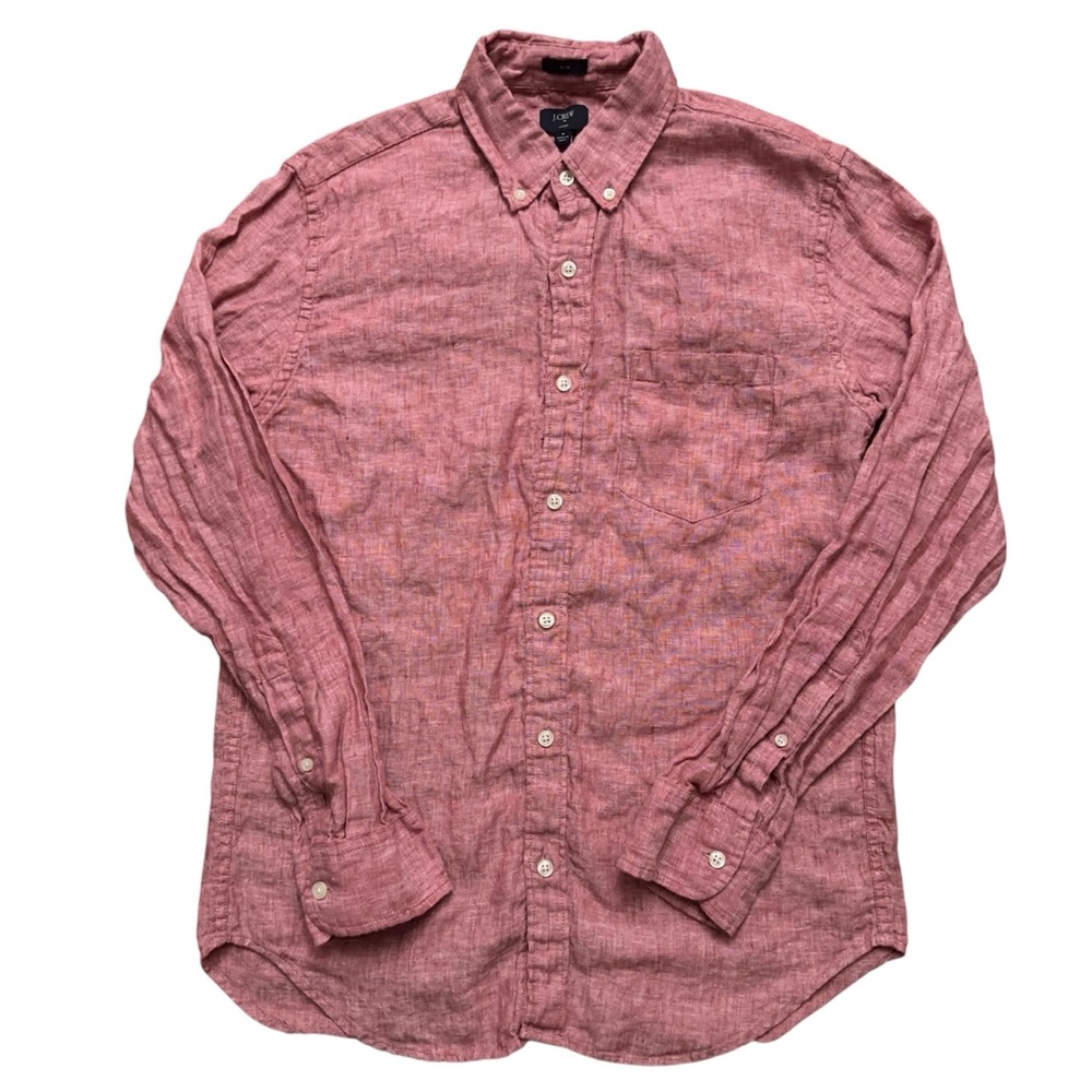 J.Crew Shirt Mens Size M Long Sleeve Button 100% Linen Slim Fit Pink